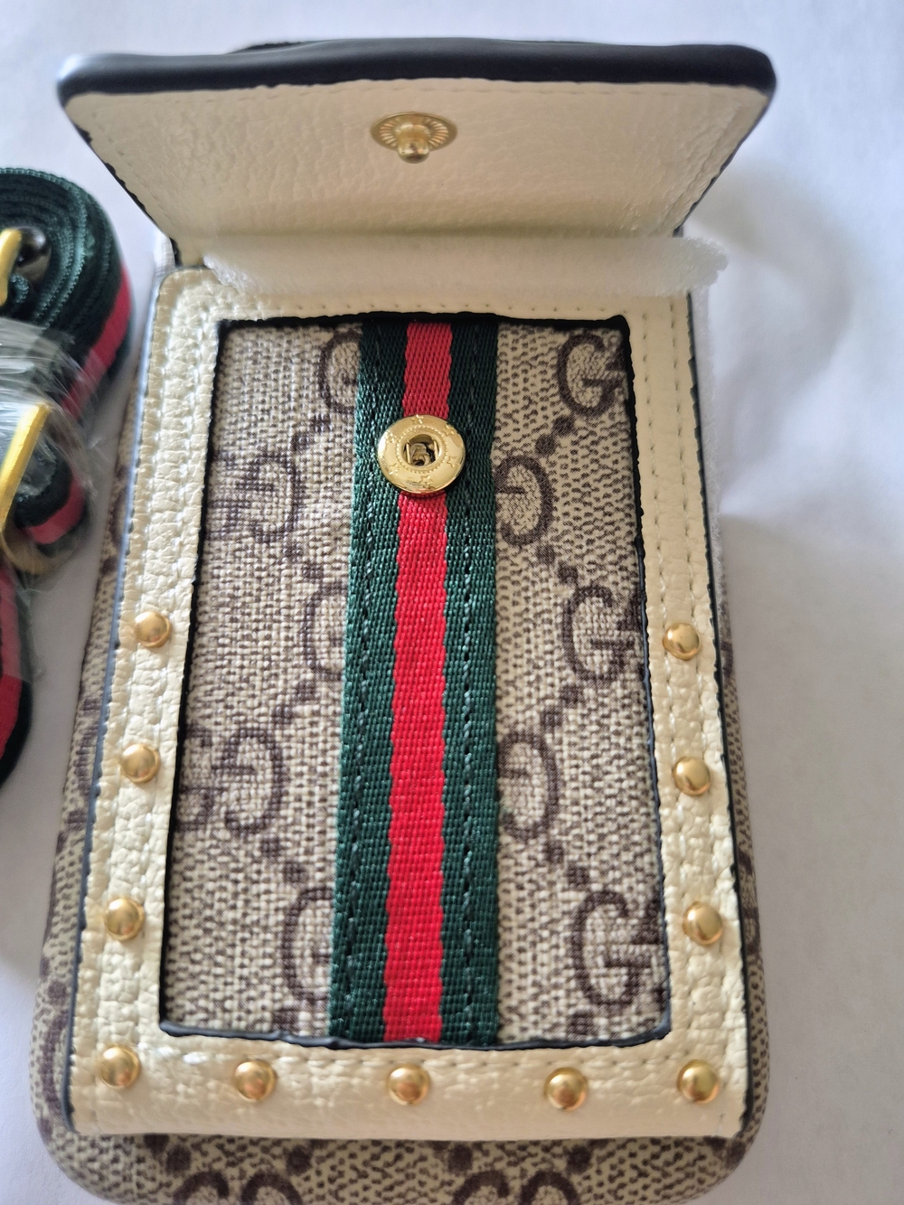 17 pro max Gucci Monogram Stripe Phone Case with Card Pocket - Picture 4 of 6